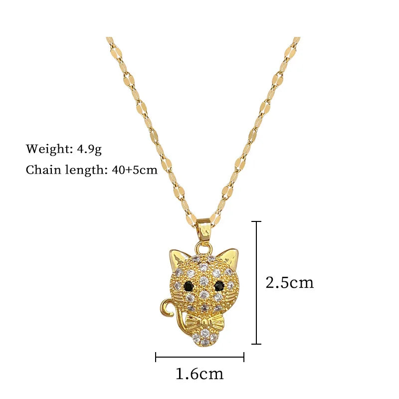 Chic Bow & Cat Pendant Necklace – Stainless Steel Jewelry